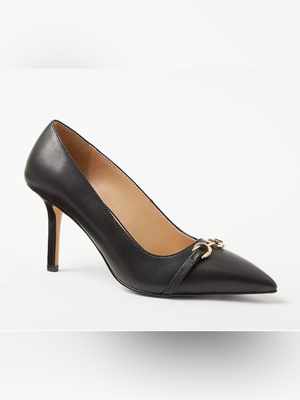 NEW ANN TAYLOR BLACK LEATHER BUCKLE POINTY TOE PUMPS HIGH HEELS SHOES SZ 9.5